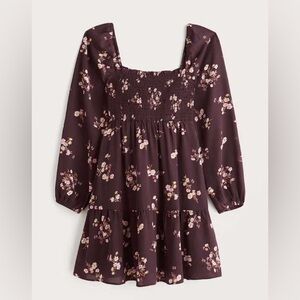 Abercrombie Long Sleeve Smocked Burgundy Floral Mini Dress sz M